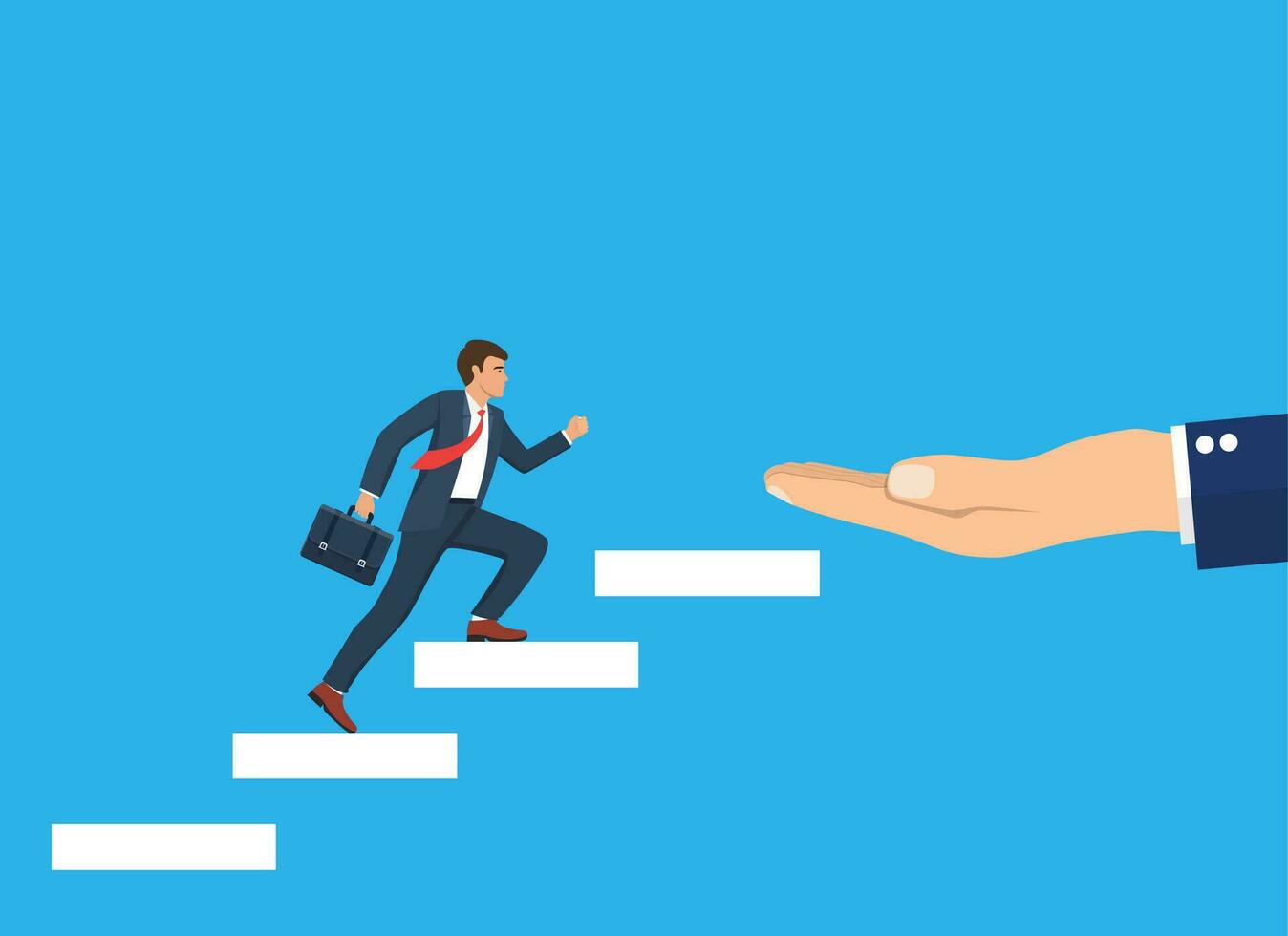 Business startup concept. Businessman running the stairs up to be success. vector illustration in flat style