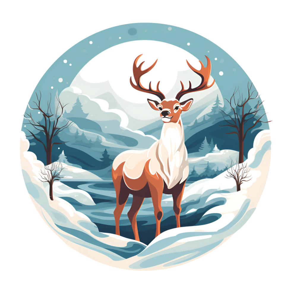 AI generated Artistic Style Cartoon Reindeer Illustration logo No Background Perfect for Print on Demand Merchandise png