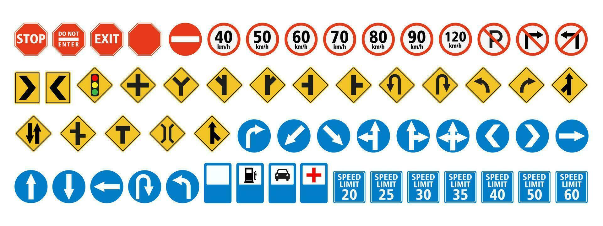 Traffic signs collection isolated on white background. vector