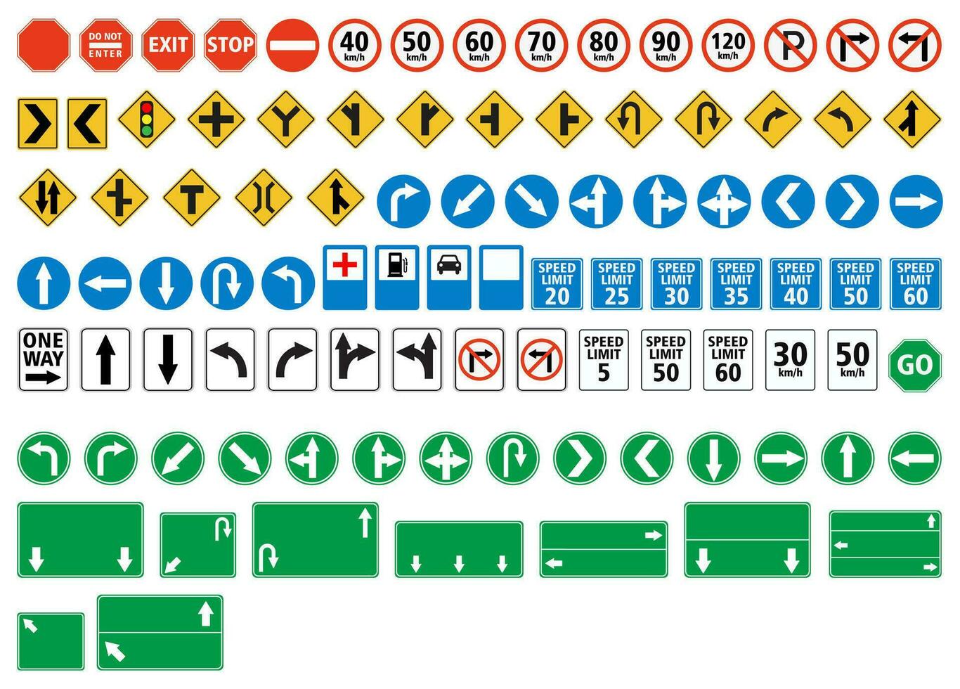 Set of traffic sign, traffic road sign collection isolated on white background. vector