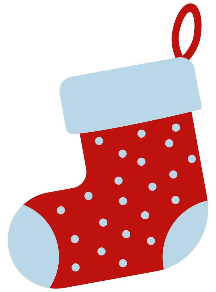 Vector illustration of a red sock for gifts isolated on white background.