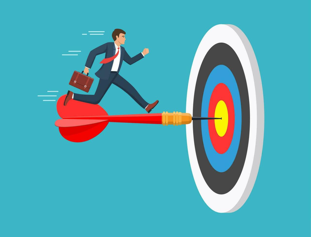 The businessman run to the bulls eye with the dart. Reach the target success. Concept business vector