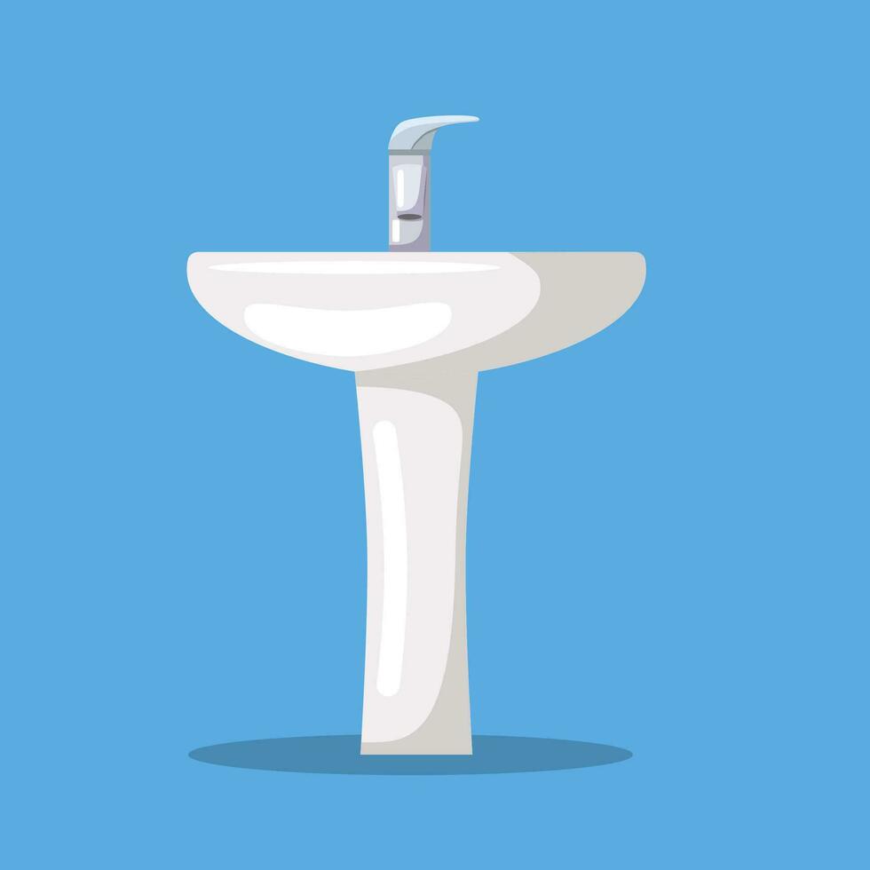 Home sink. Furniture for toilet, bathroom and kitchen. Icon ceramic white sink with a tap. Vector illustration in flat style