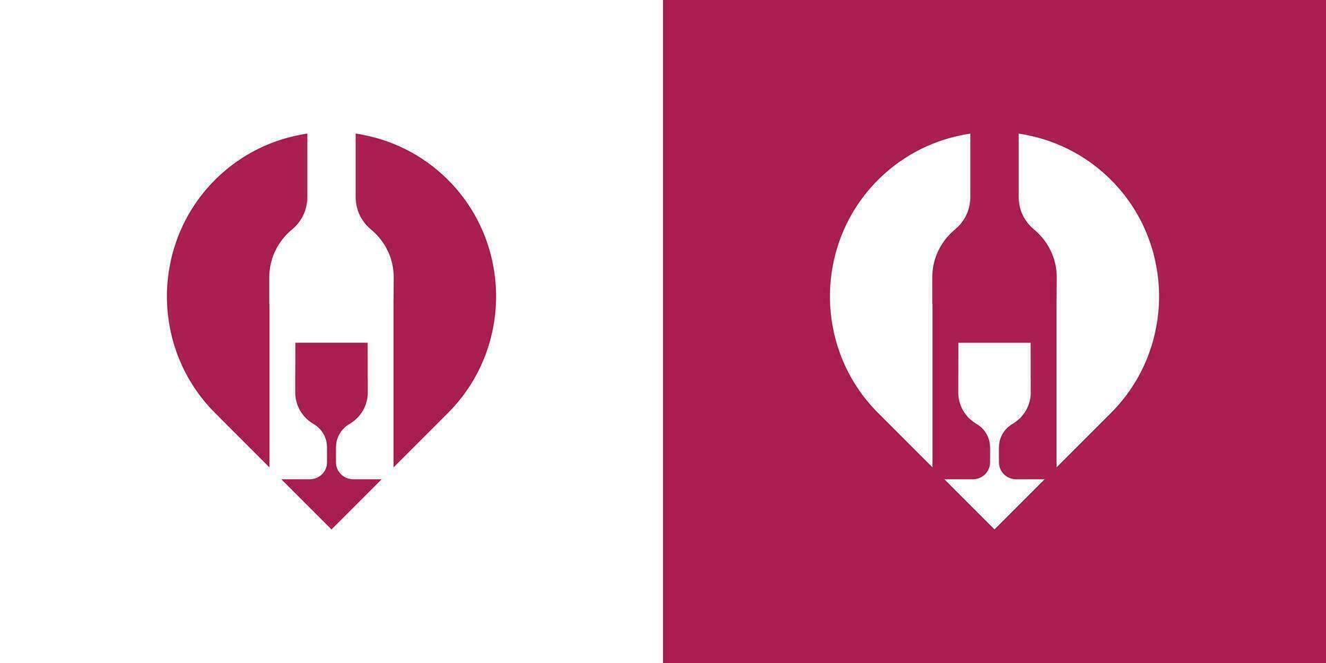 logo design combination of pin map shape with wine bottle, negative space logo, icon, vector, symbol. vector