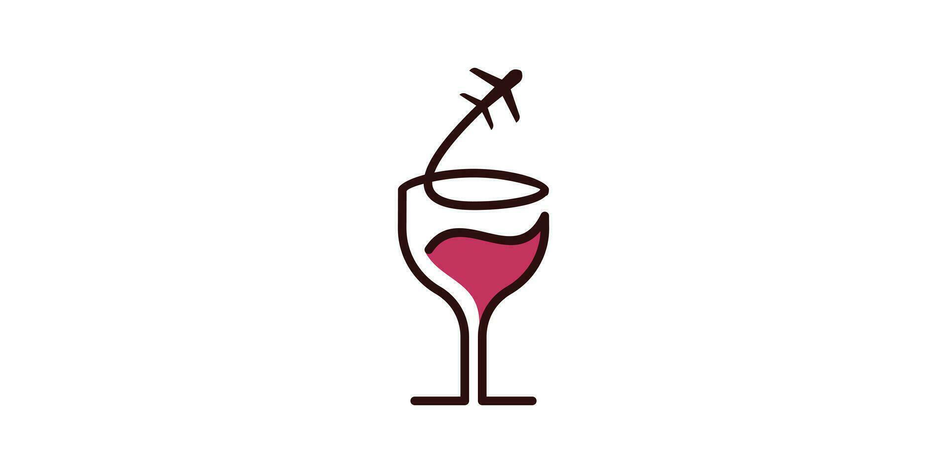 logo design combination of wine glass shape with plane, icon, vector, symbol. vector