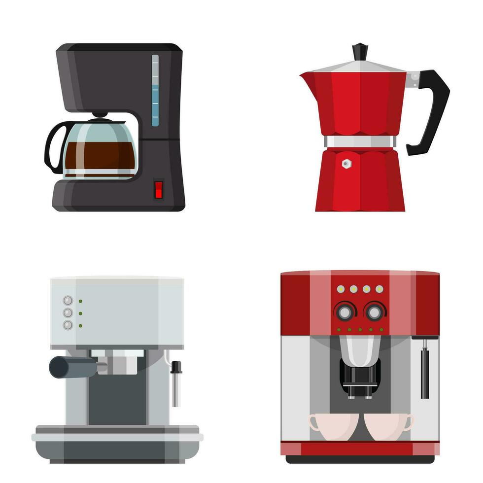 A set coffee machines isolated on white background. Vector illustration in flat style.