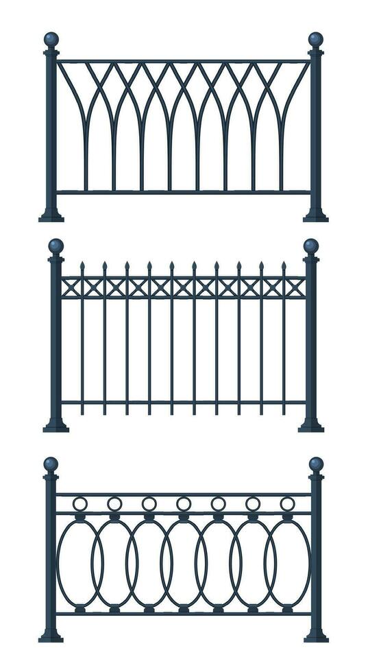 Black forged lattice fence. vector illustration isolated on white background. Vector illustration in flat style
