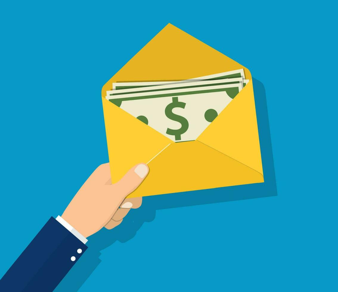 Money in envelope hold in hand businessman. vector