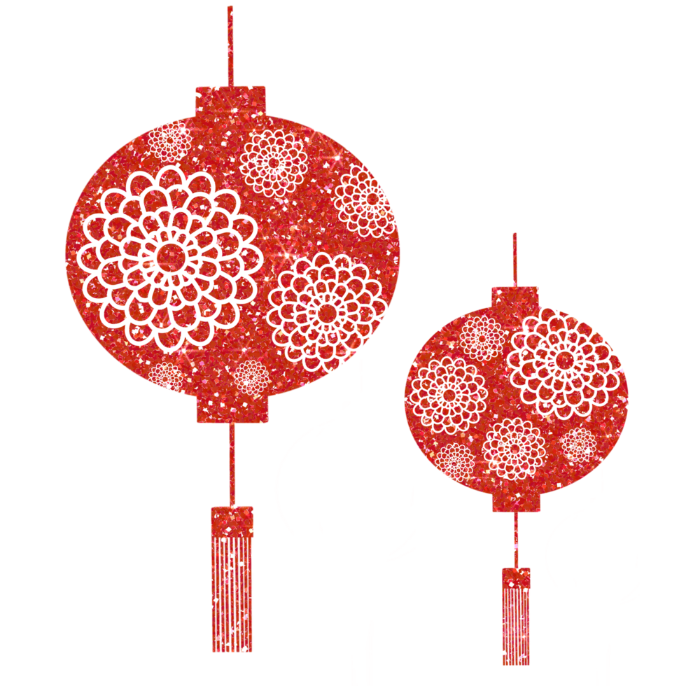 Red glitter Chinese lanterns flower. asian new year lamps. Chinese new year. Design for decorating,background, wallpaper, illustration png