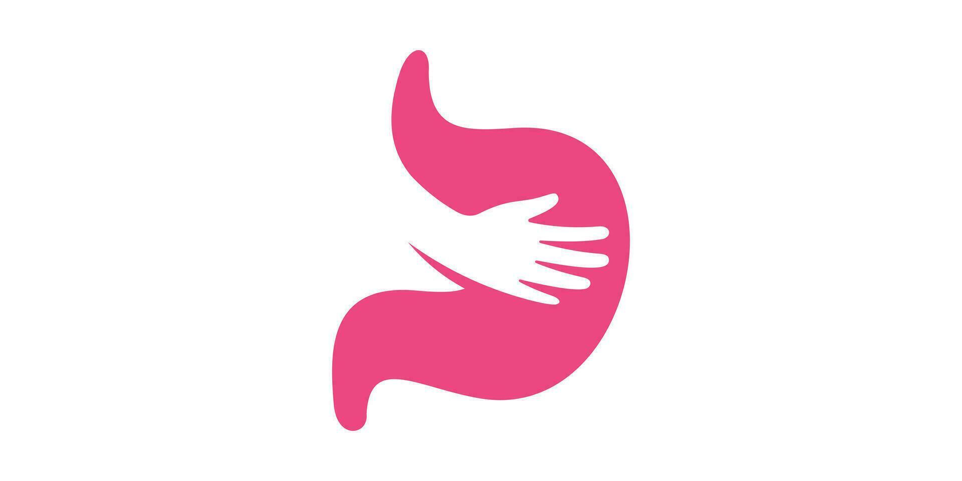 logo design combination of stomach shape with hand, stomach health logo. vector