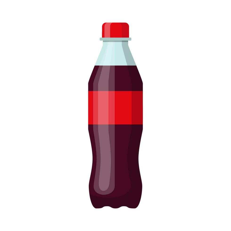 Bottle of soda. Cola in plastic tarre. Isolated on white background. Vector illustration in flat style