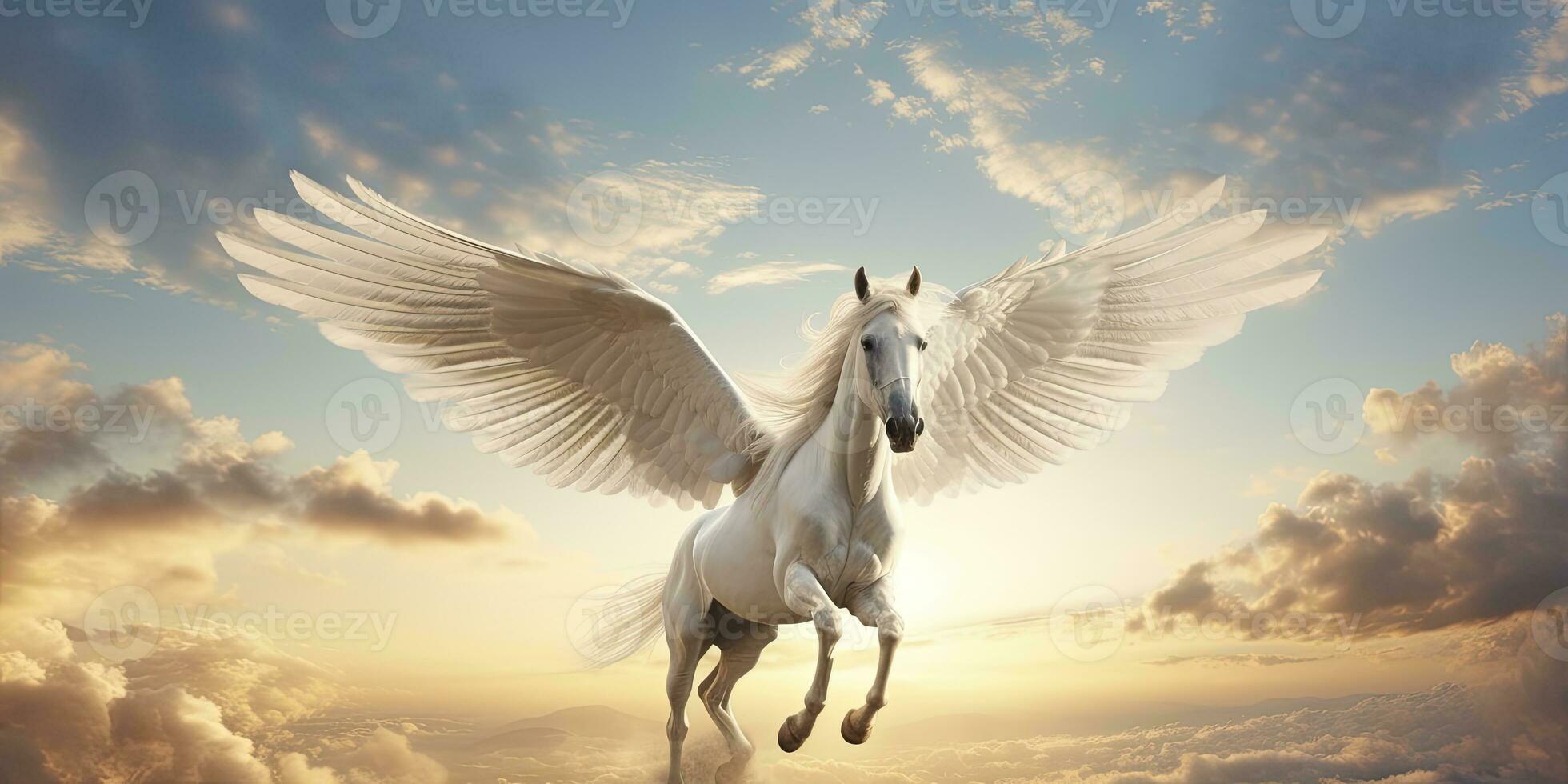 AI generated A white horse with wings. AI Generated photo