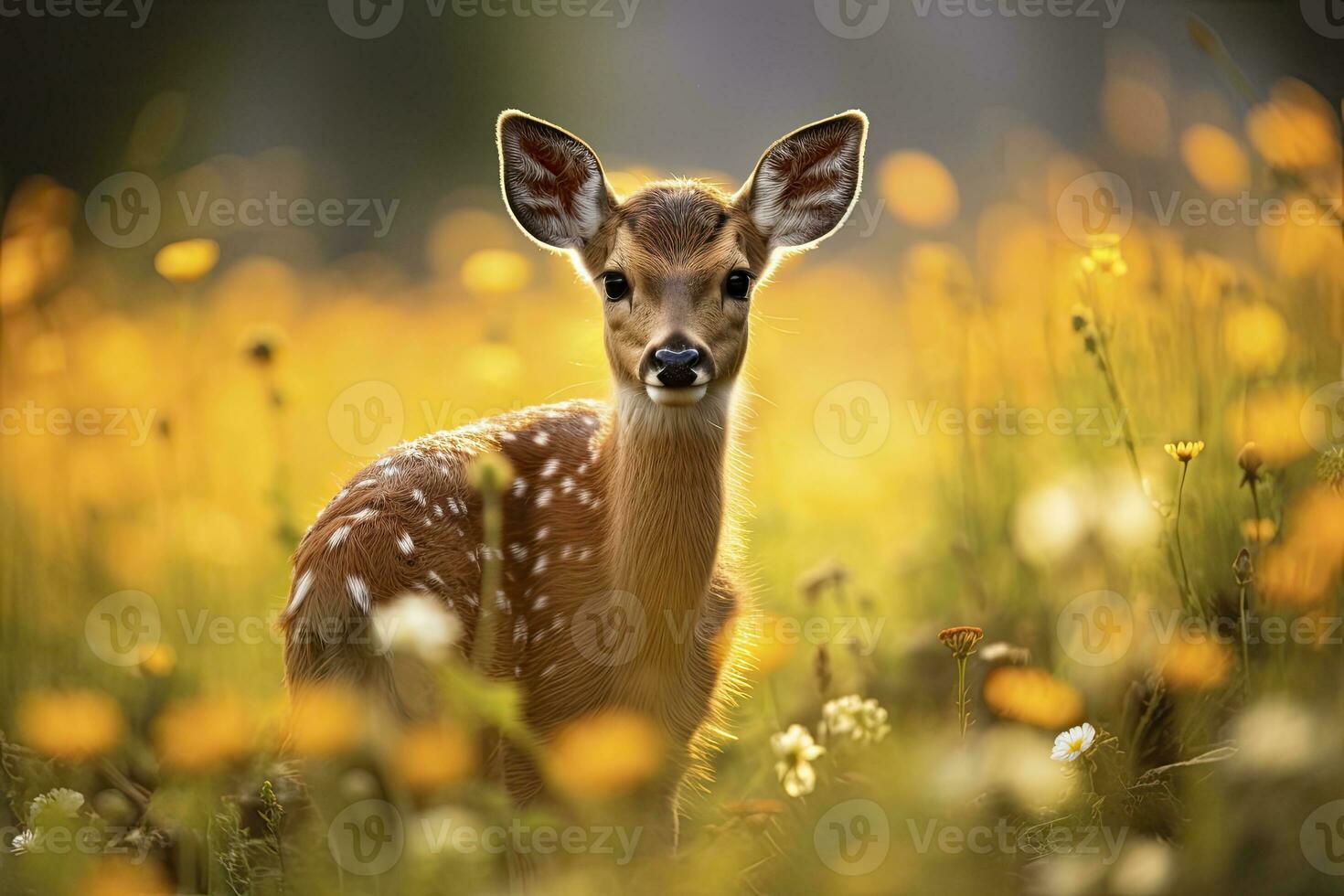 AI generated Female roe deer with beautiful flower. AI Generated photo