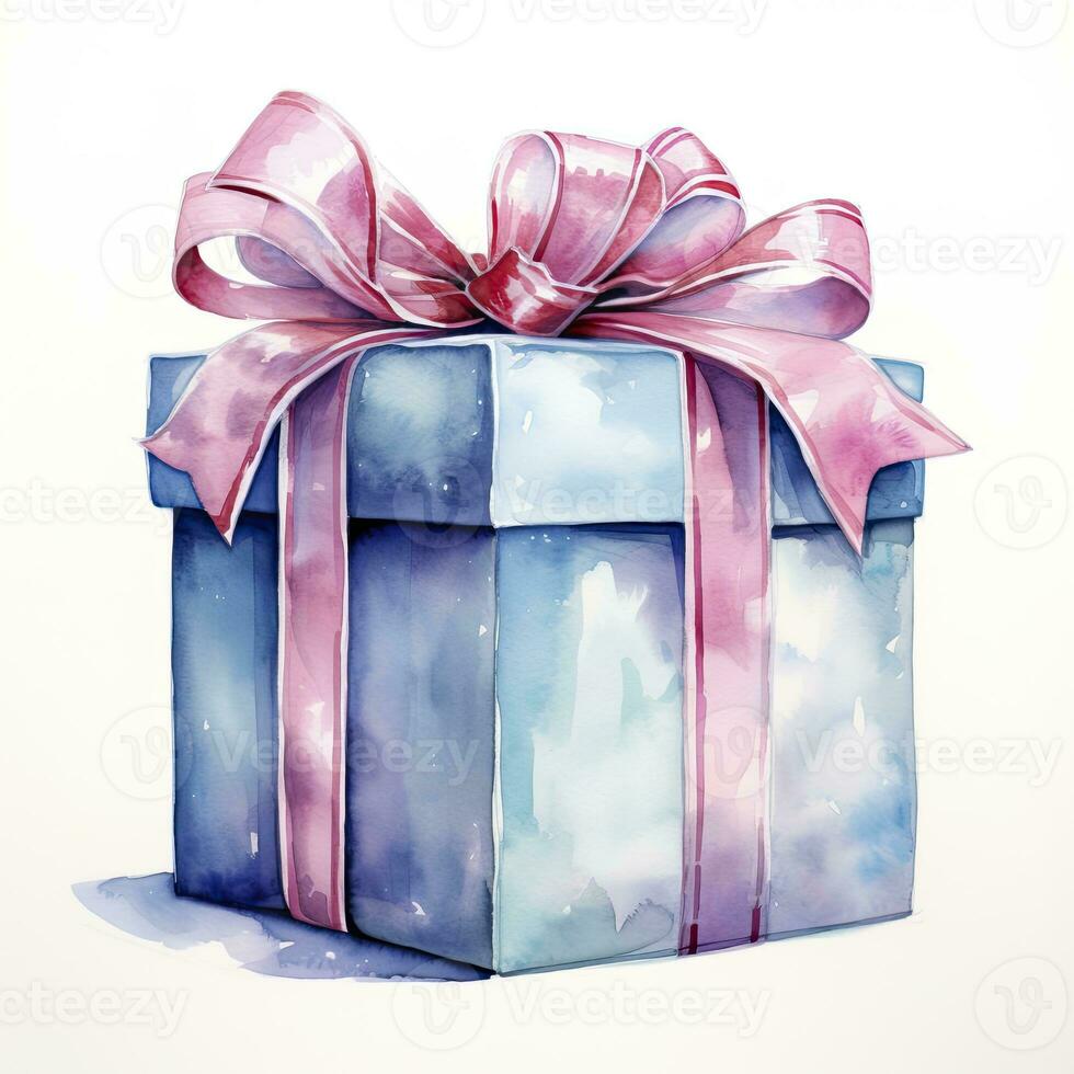 AI generated Watercolor birthday present with bow isolated on white background.  AI Generated photo