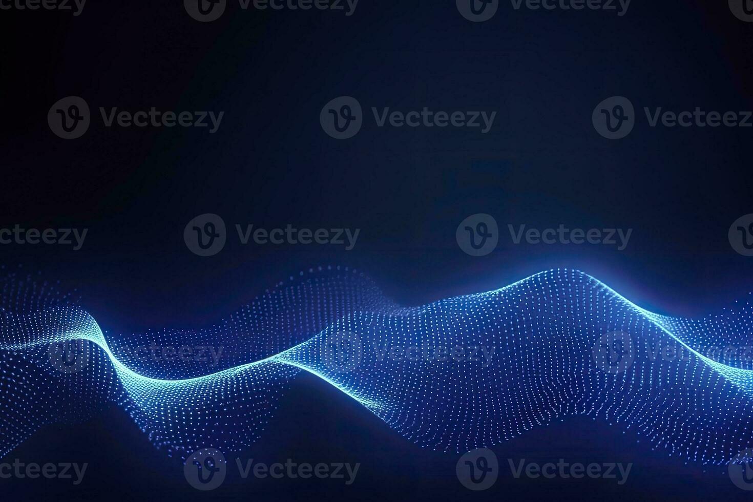 AI generated Dynamic blue particle wave. Abstract sound visualization. Digital structure of the wave flow of luminous particles. AI Generated. photo