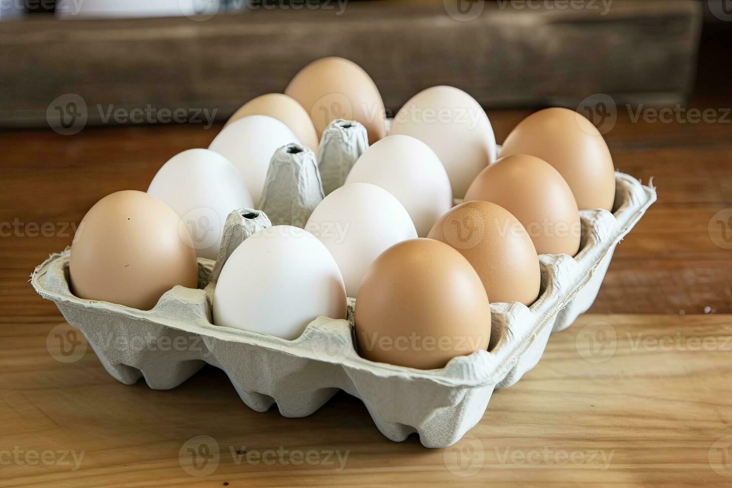AI generated Close up of open carton of fresh store bought white eggs. AI Generated photo