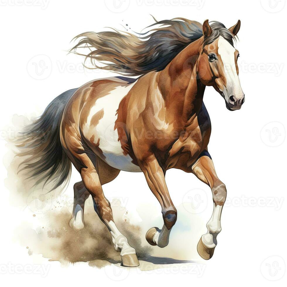 AI generated Horse running in watercolor design. AI Generated photo