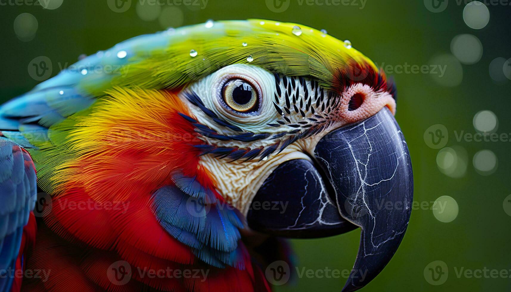 AI generated Tropical macaw perched, vibrant feathers in focus. Generative AI photo