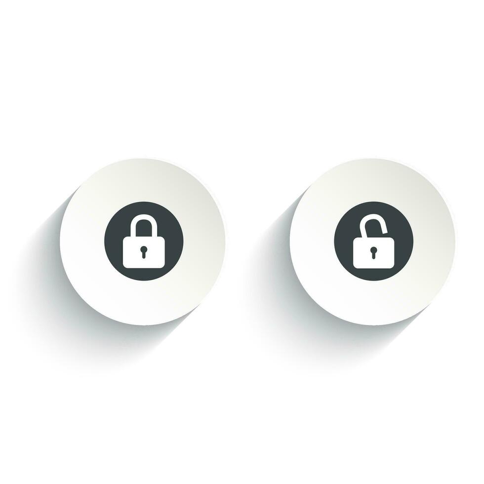 Lock vector icons set. Vector lock icons set with shadow on a round white button.