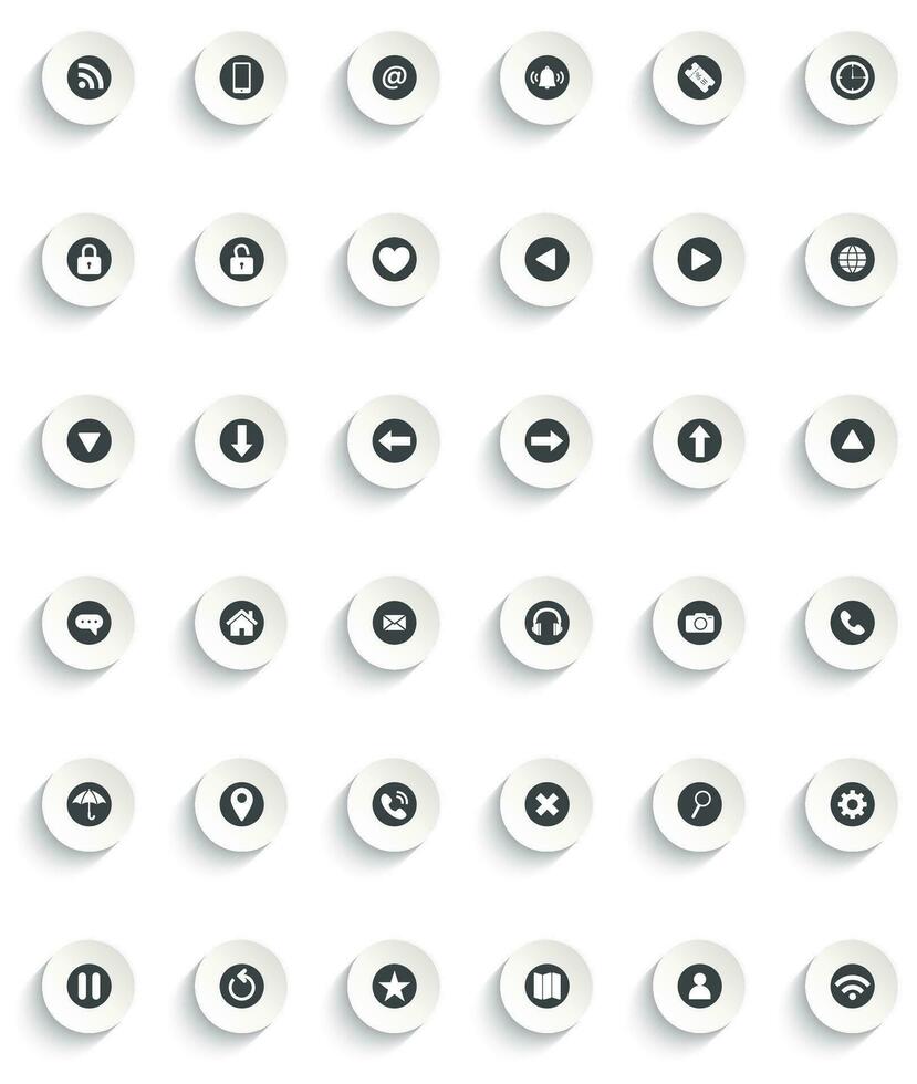 web icon set button vector icon with flat round button isolated on white background.