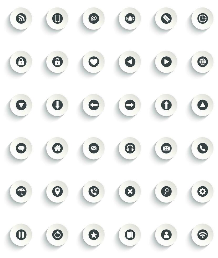 web icon set button vector icon with flat round button isolated on white background.