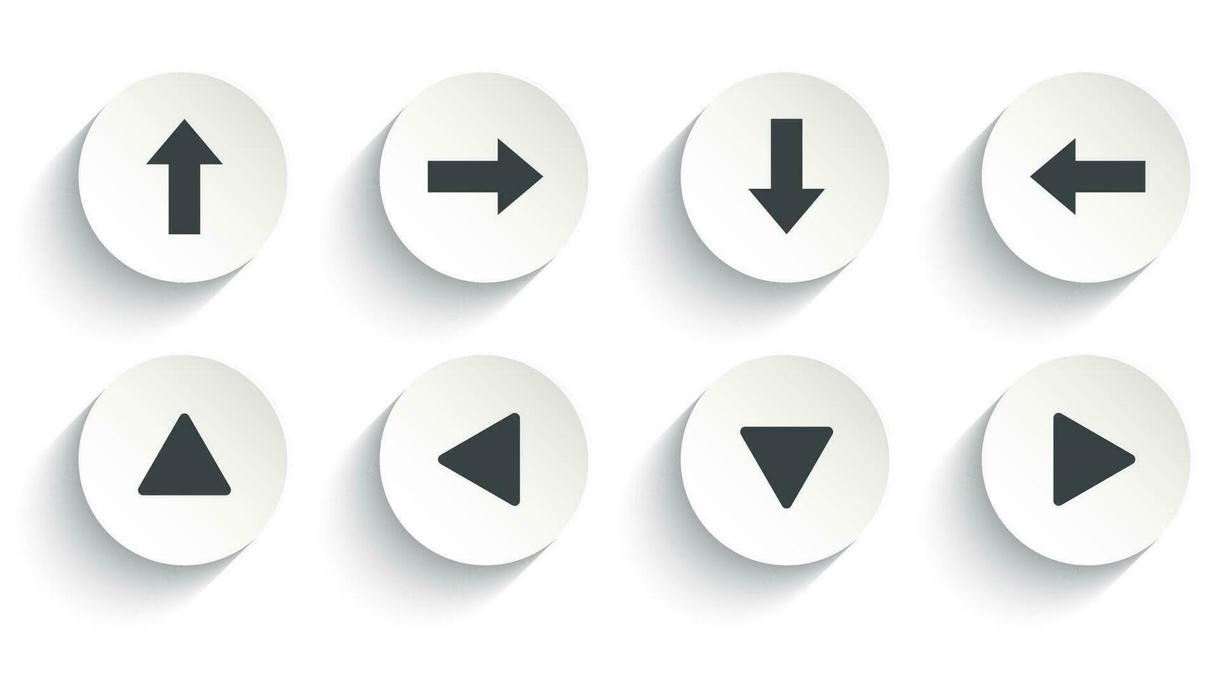 Set of arrow button vector icon with flat round button isolated on white background.