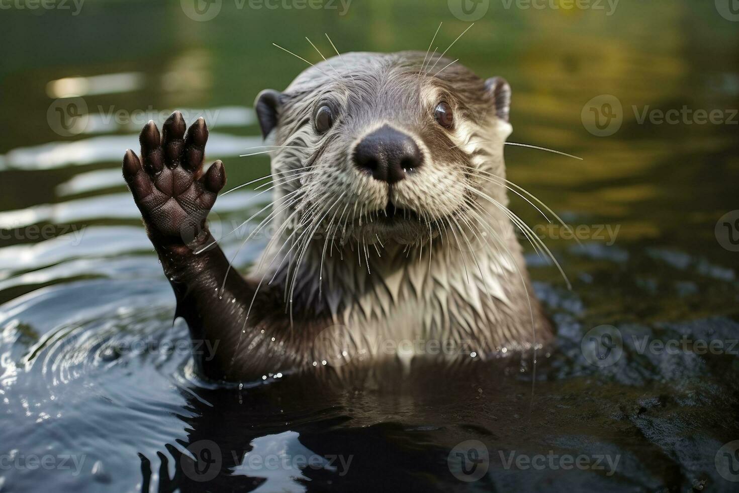 AI generated Otter in the water. AI Generated photo