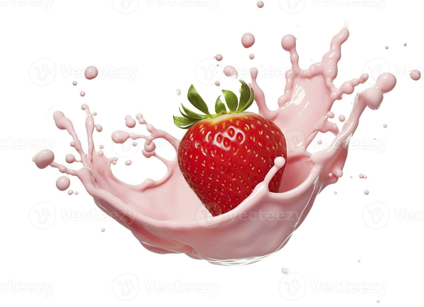 ai generado Leche o yogur chapoteo con fresas aislado en blanco fondo, 3d representación. ai generado foto