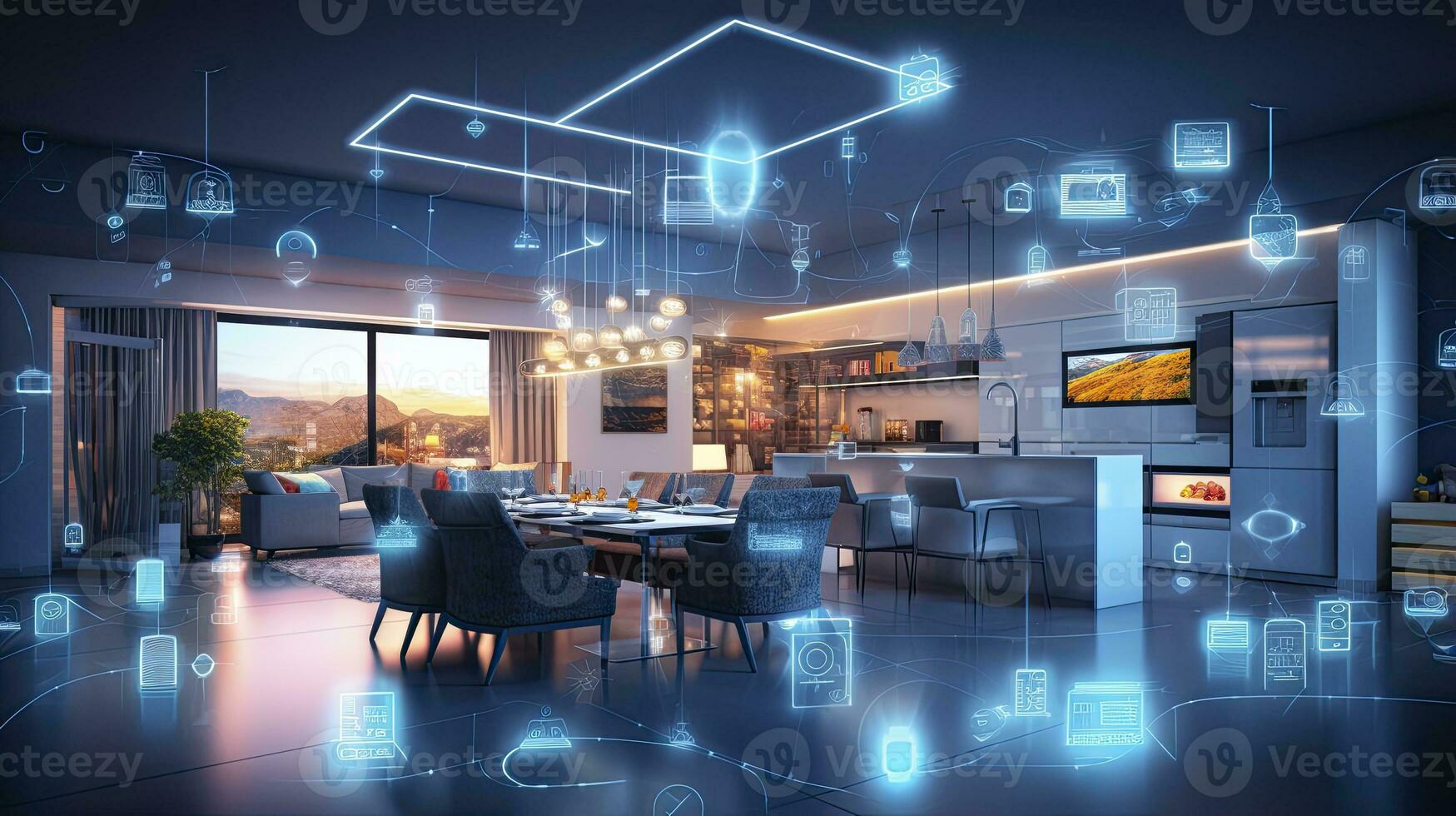 AI generated A Glimpse into the Connected Smart Home of Tomorrow. AI Generated photo