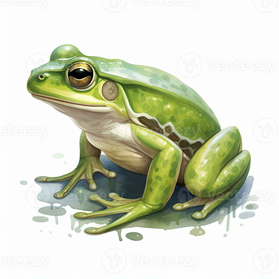 AI generated Watercolor green frog on white background.  AI Generated photo