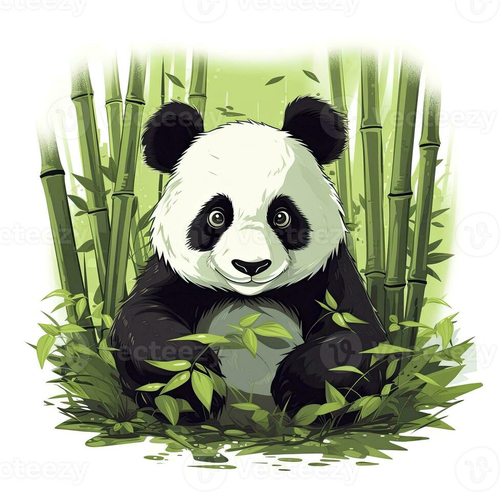 AI generated Cute panda in the middle of a bamboo forest. T-shirt design. AI Generated photo