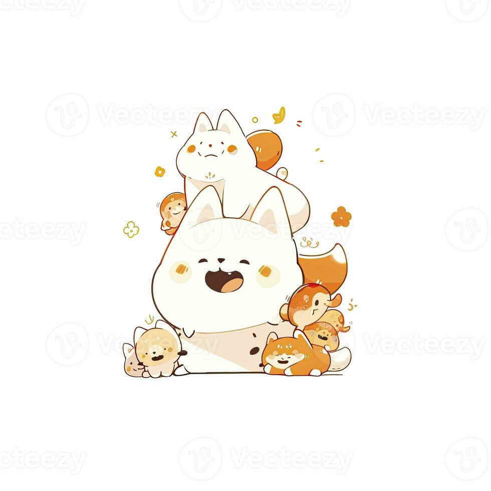 AI generated Happy animals white background. AI Generated photo