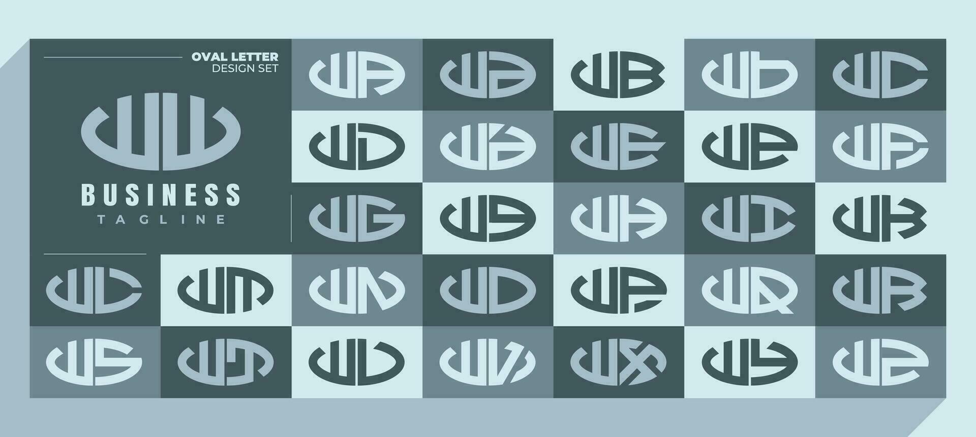 Modern curve ellipse letter W WW logo design bundle vector