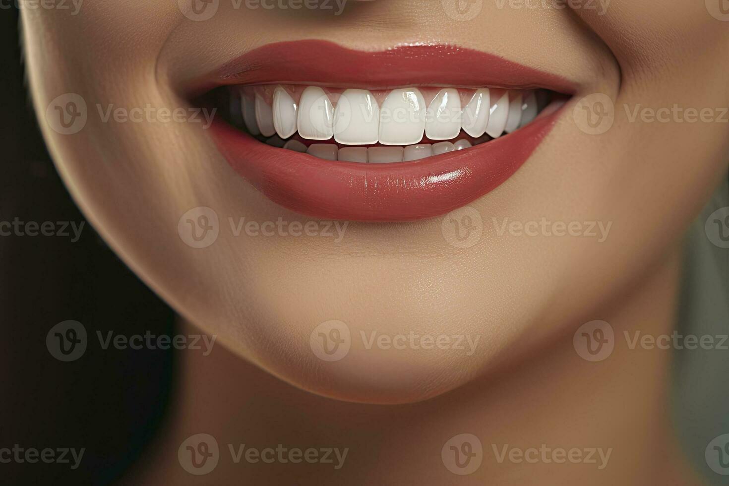 ai generado cerca arriba de un sonrisa con bonito blanco dientes. ai generado foto