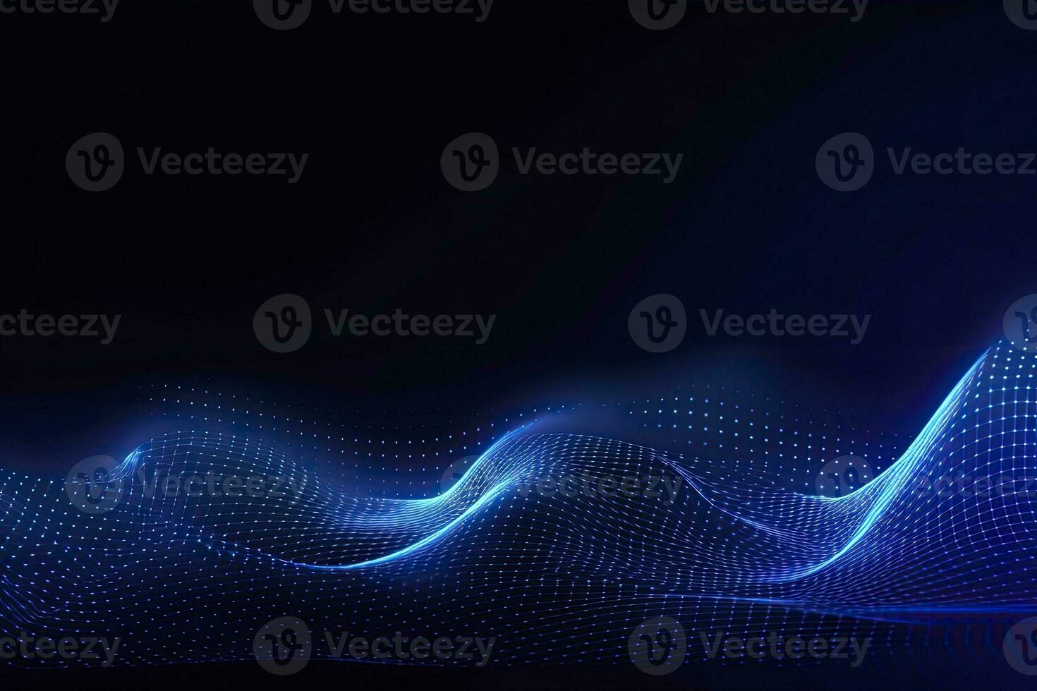 AI generated Dynamic blue particle wave. Abstract sound visualization. Digital structure of the wave flow of luminous particles. AI Generated. photo