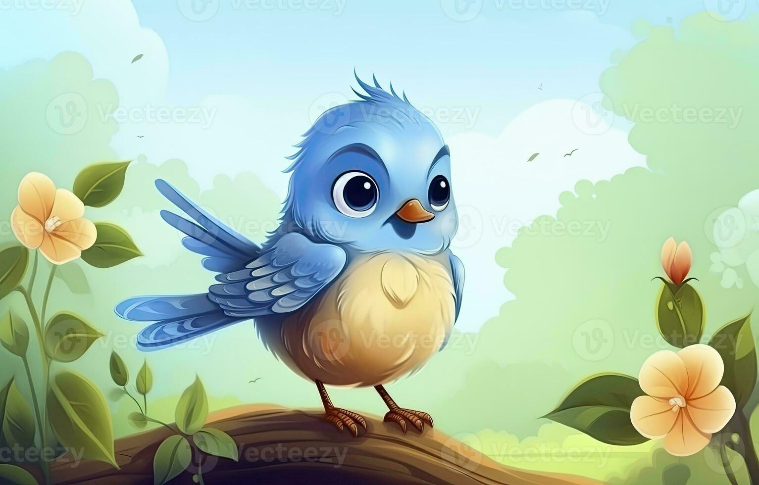 AI generated Cute little bird with a  nature background.  AI Generated. photo