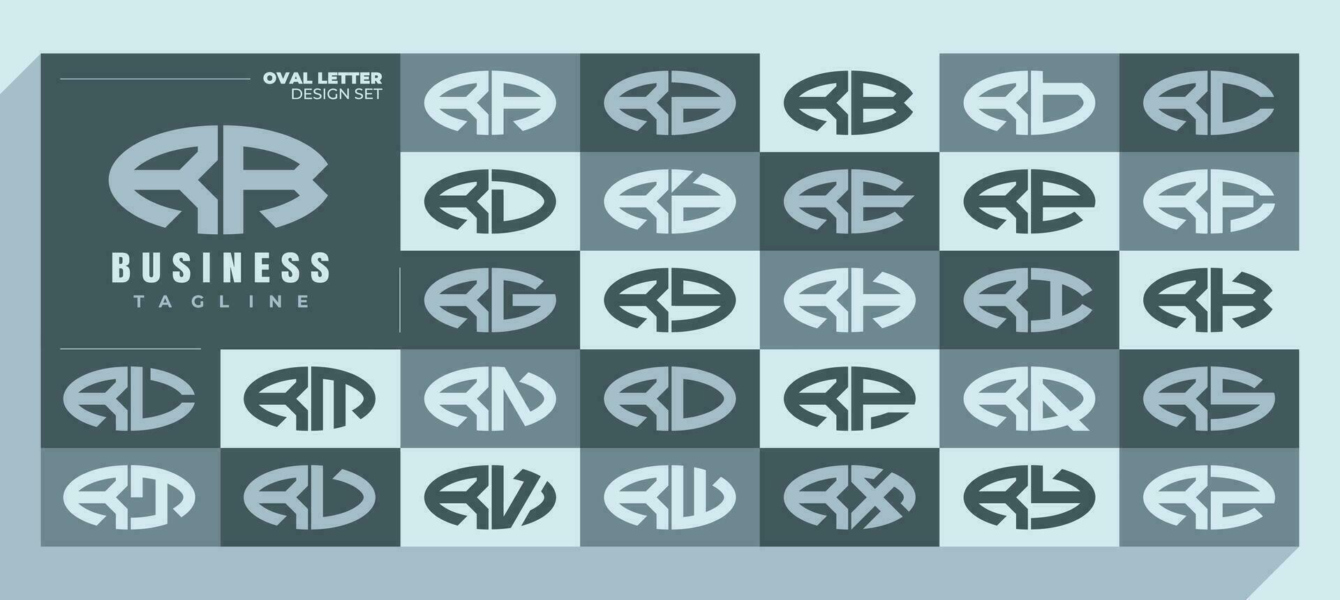 Modern curve ellipse letter R RR logo design bundle vector