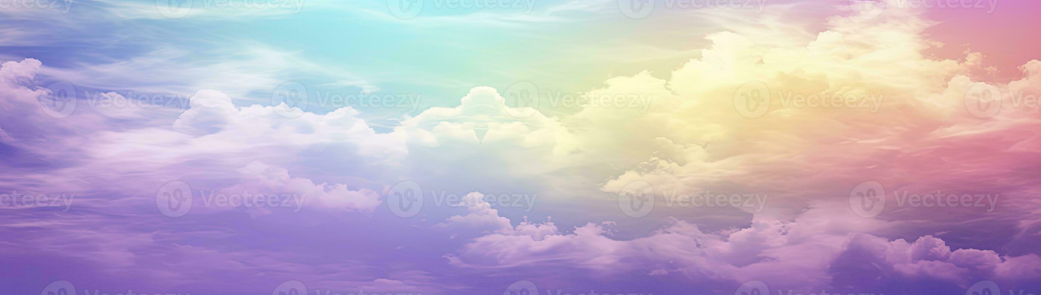 AI generated Rainbow sky with fluffy clouds. Multicolored toned sky. AI Generated. photo