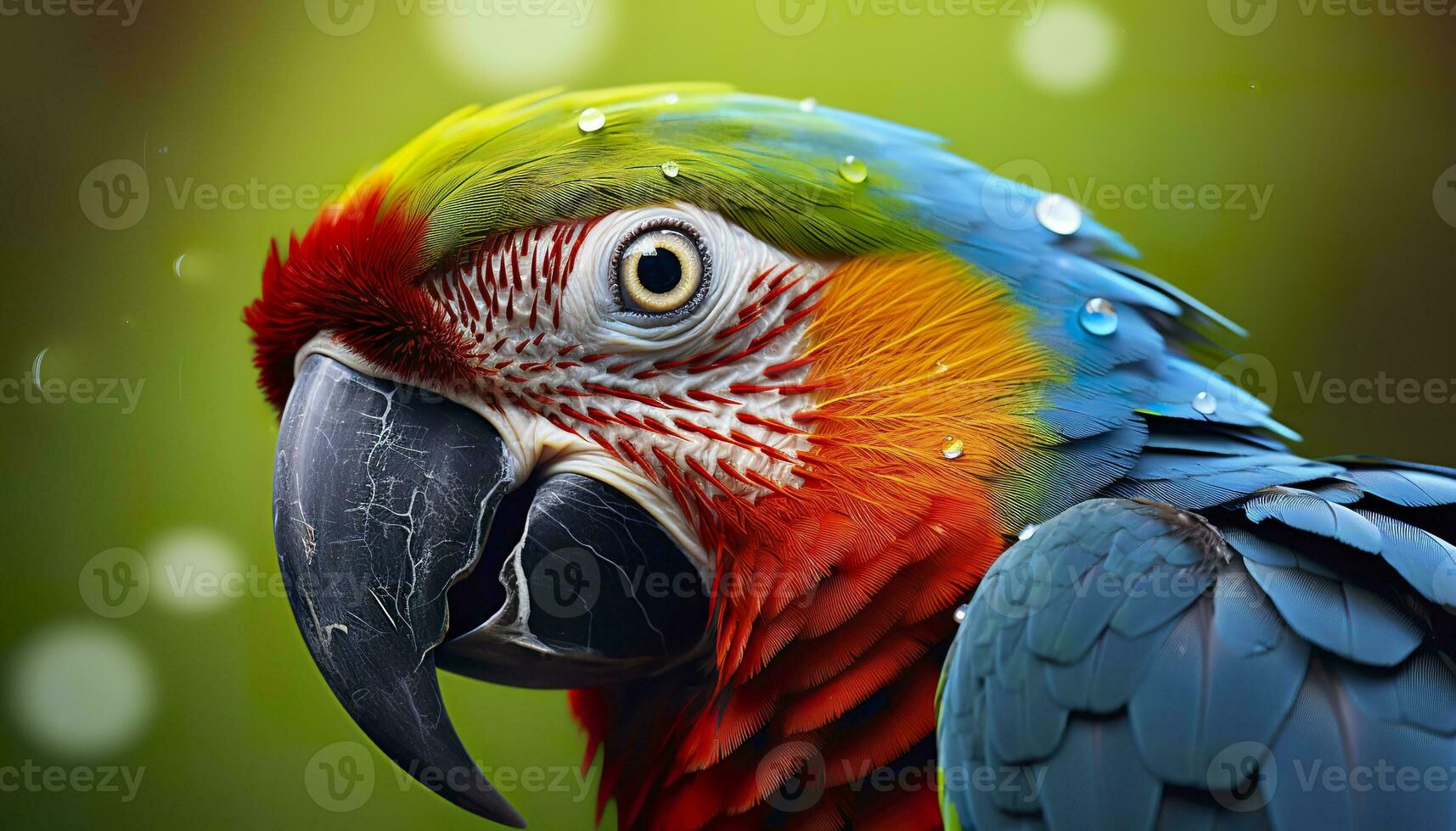 AI generated Tropical macaw perched, vibrant feathers in focus. Generative AI photo
