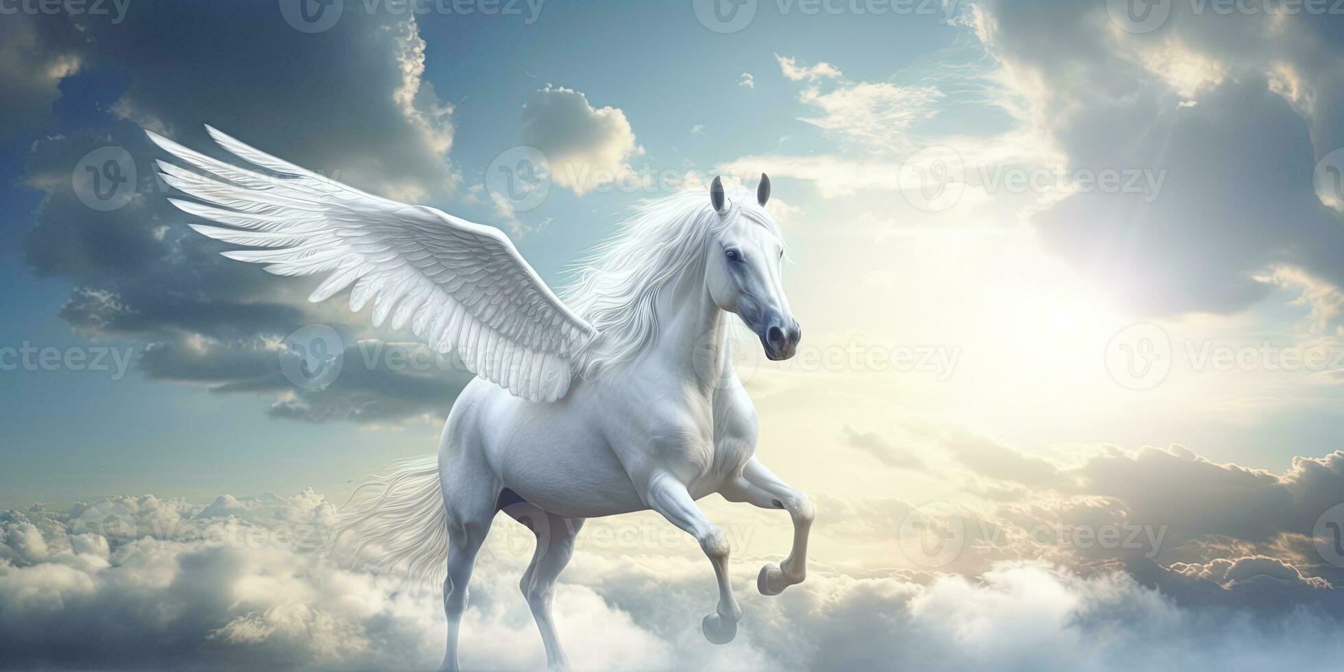 ai generado un blanco caballo con alas. ai generado foto