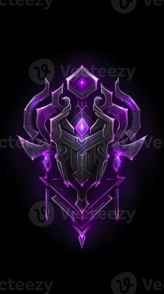 AI generated Amethyst 3D Minimalist Shield Design with a black or dark background with neon lines. AI Generative photo