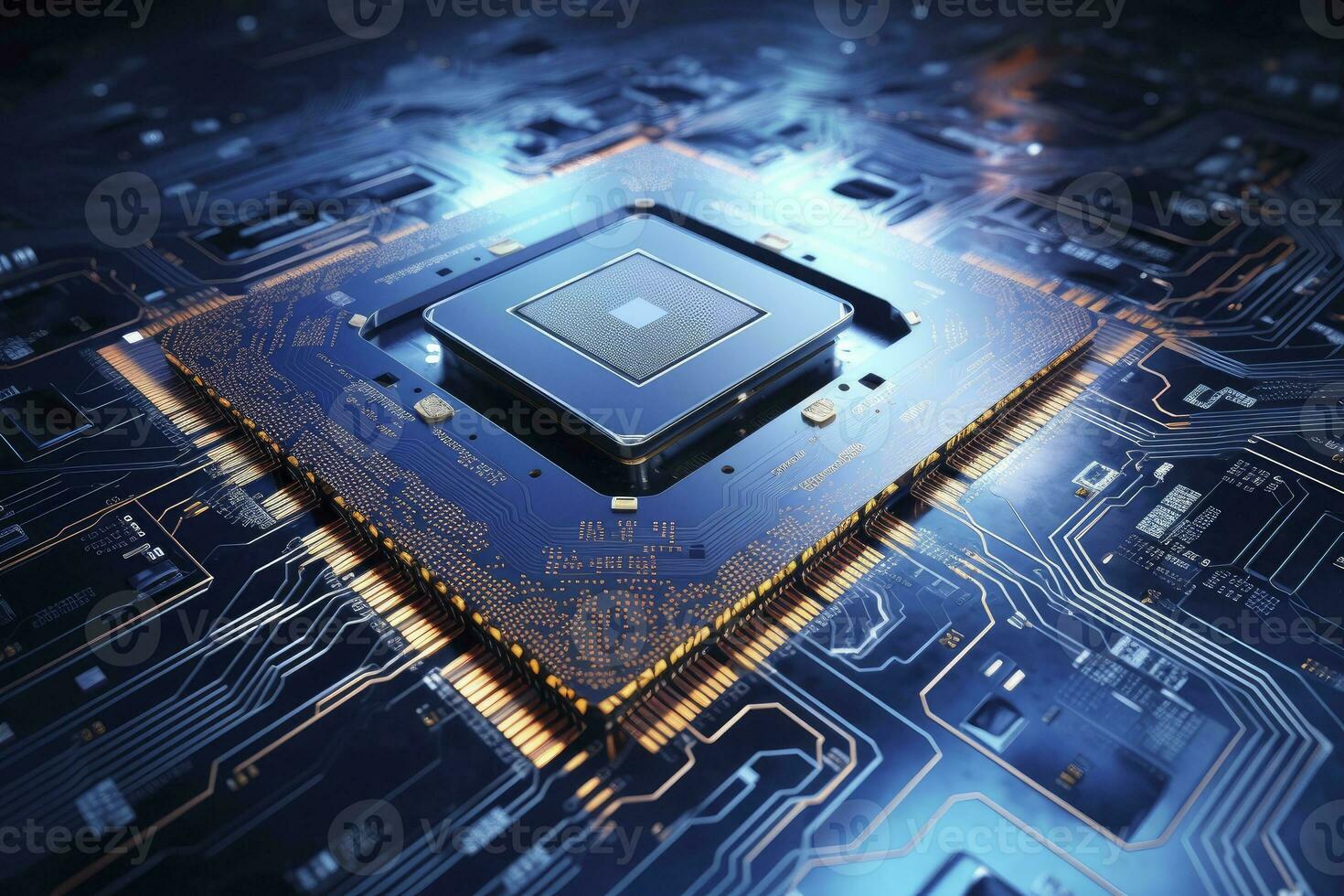 AI generated Futuristic central processor unit. Powerful Quantum CPU motherboard. AI Generated photo