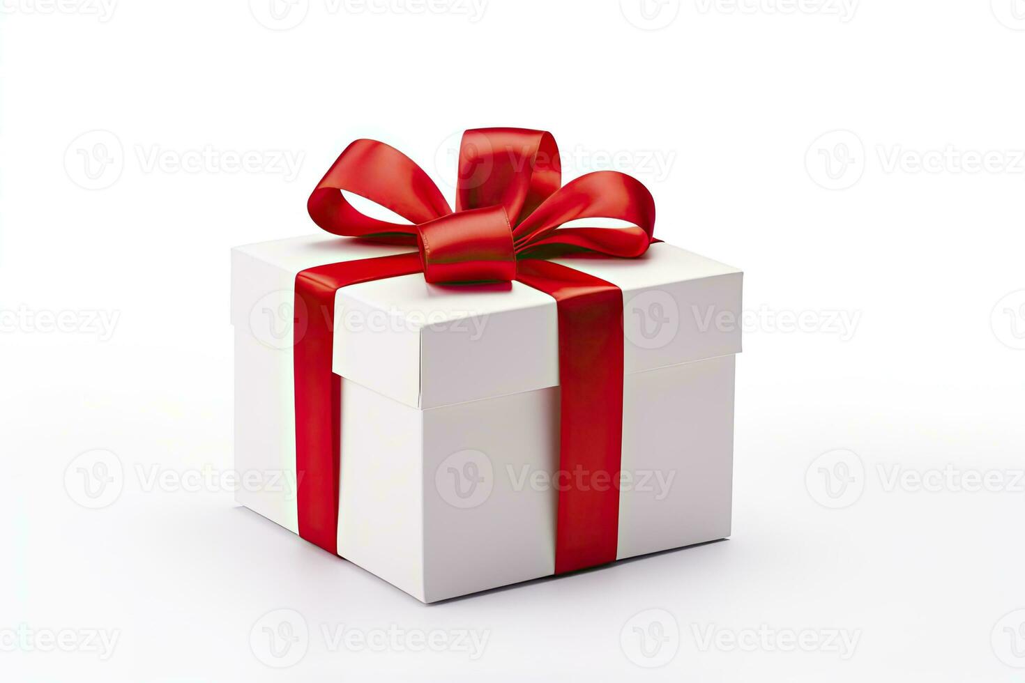 AI generated Gift box with red ribbon isolated on white background. AI Generated photo