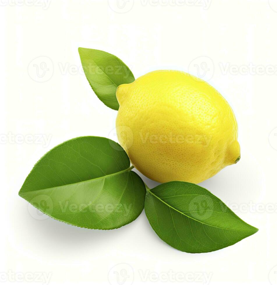 AI generated Lemon with leaf isolated on white background. AI Generated photo