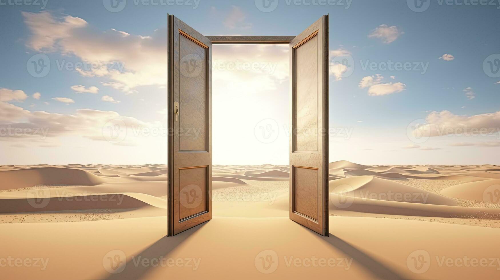 ai generado el abrió puerta en el desierto. desconocido y comienzo arriba concepto. ai generado. foto