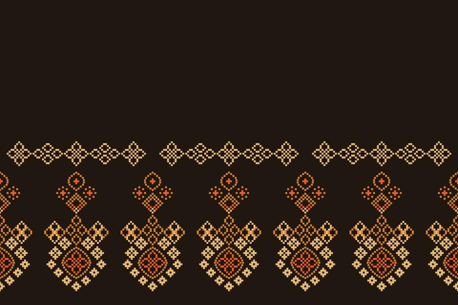 Ethnic geometric fabric pattern Cross Stitch.Ikat embroidery Ethnic oriental Pixel pattern brown background. Abstract,vector,illustration. Texture,clothing,scarf,decoration,carpet,silk wallpaper. vector