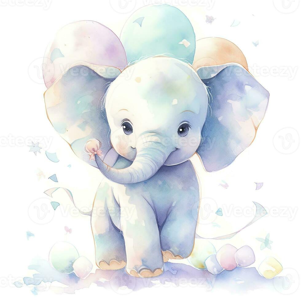 AI generated Watercolor Baby Elephant. AI Generated photo