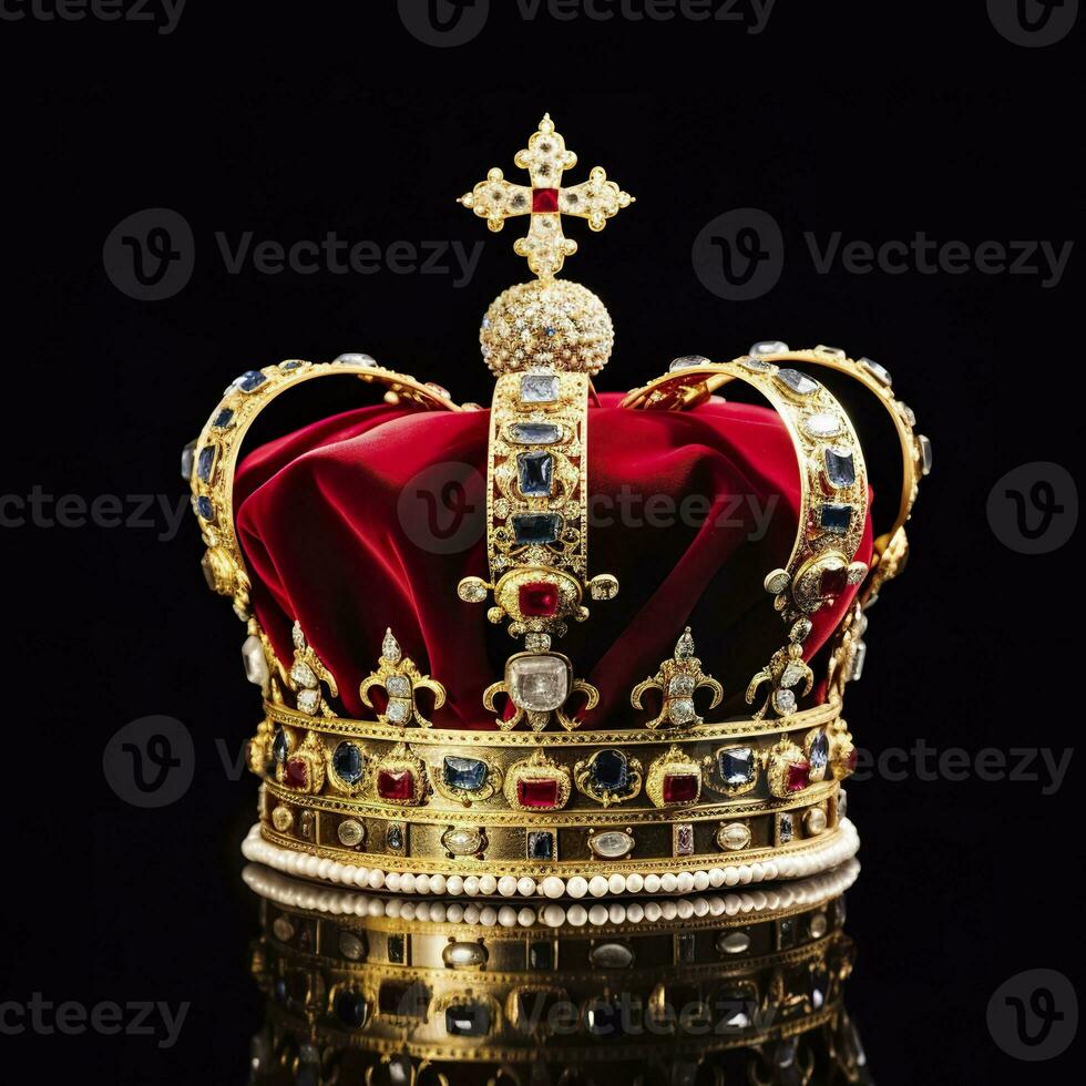 AI generated The Royal Coronation Crown Isolated on a Black Background. Generative AI photo