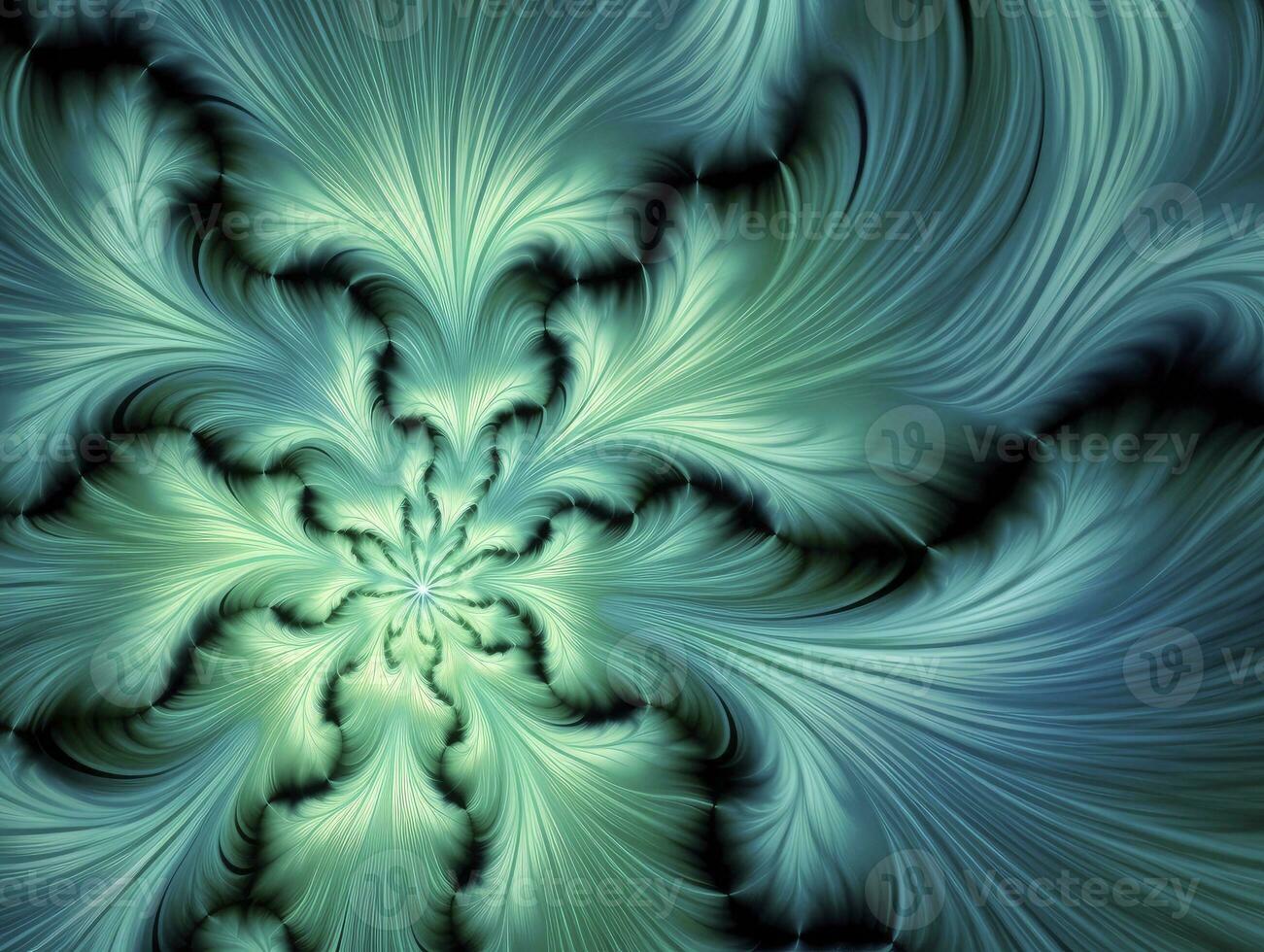AI generated Aqua and Green psychedelic fractal.  AI Generated photo