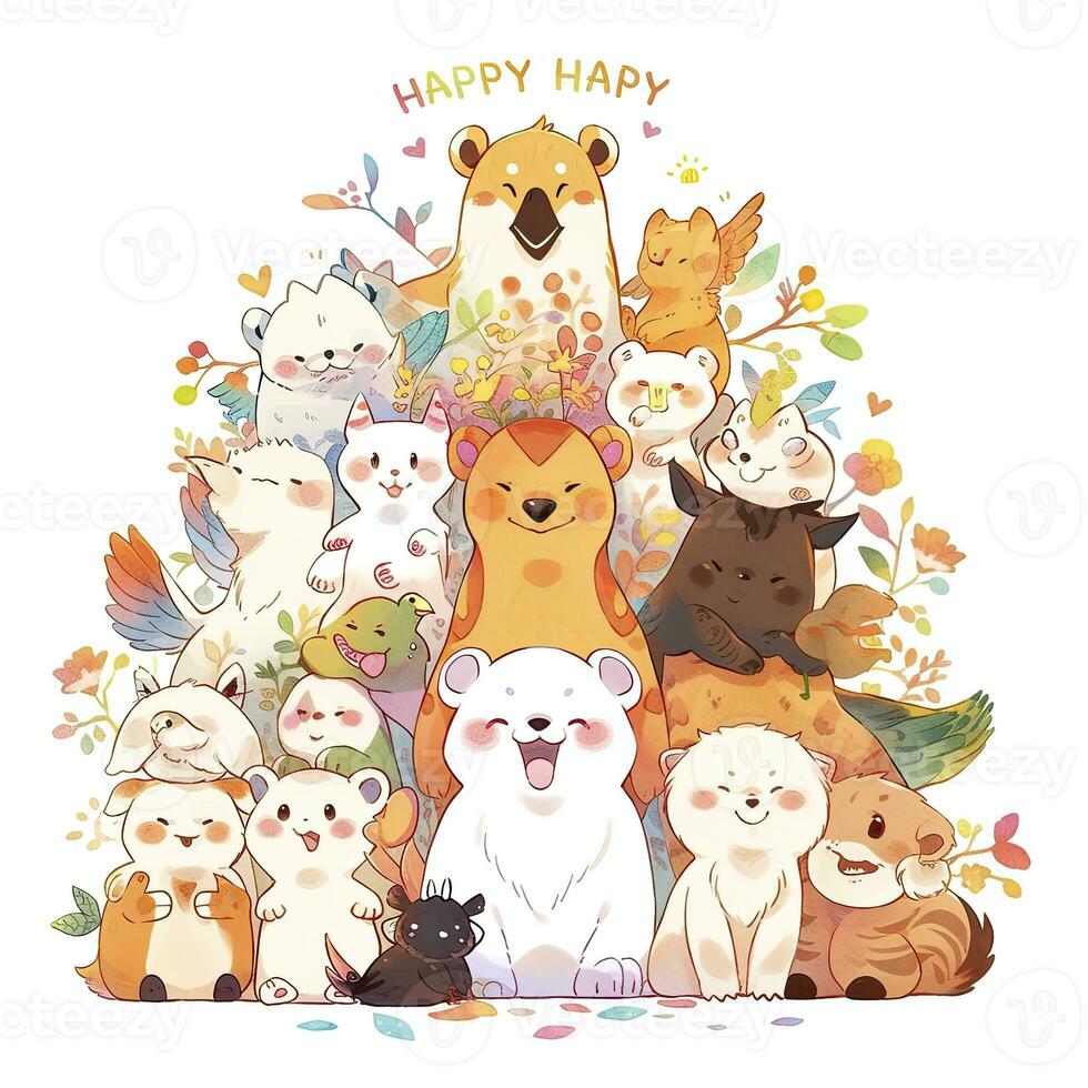 AI generated Happy animals white background. AI Generated photo